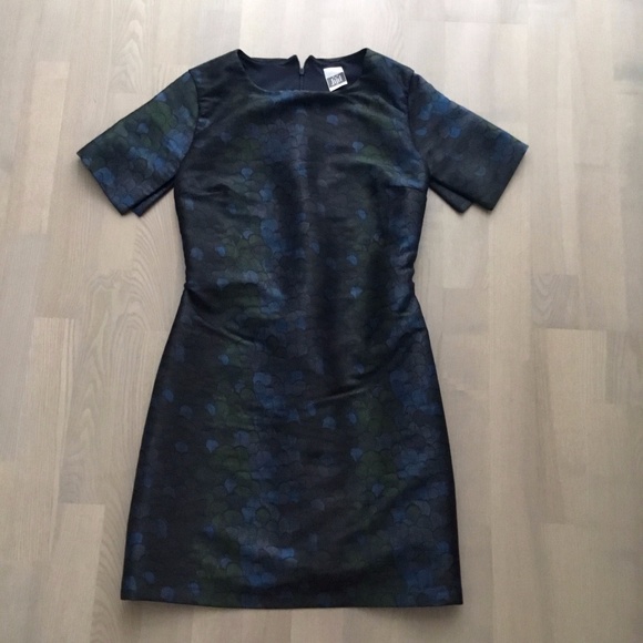 Jijil Italian Brand Jacquard Peacock / Scales Green and Blue Fitted Dress XS fit - Picture 1 of 12